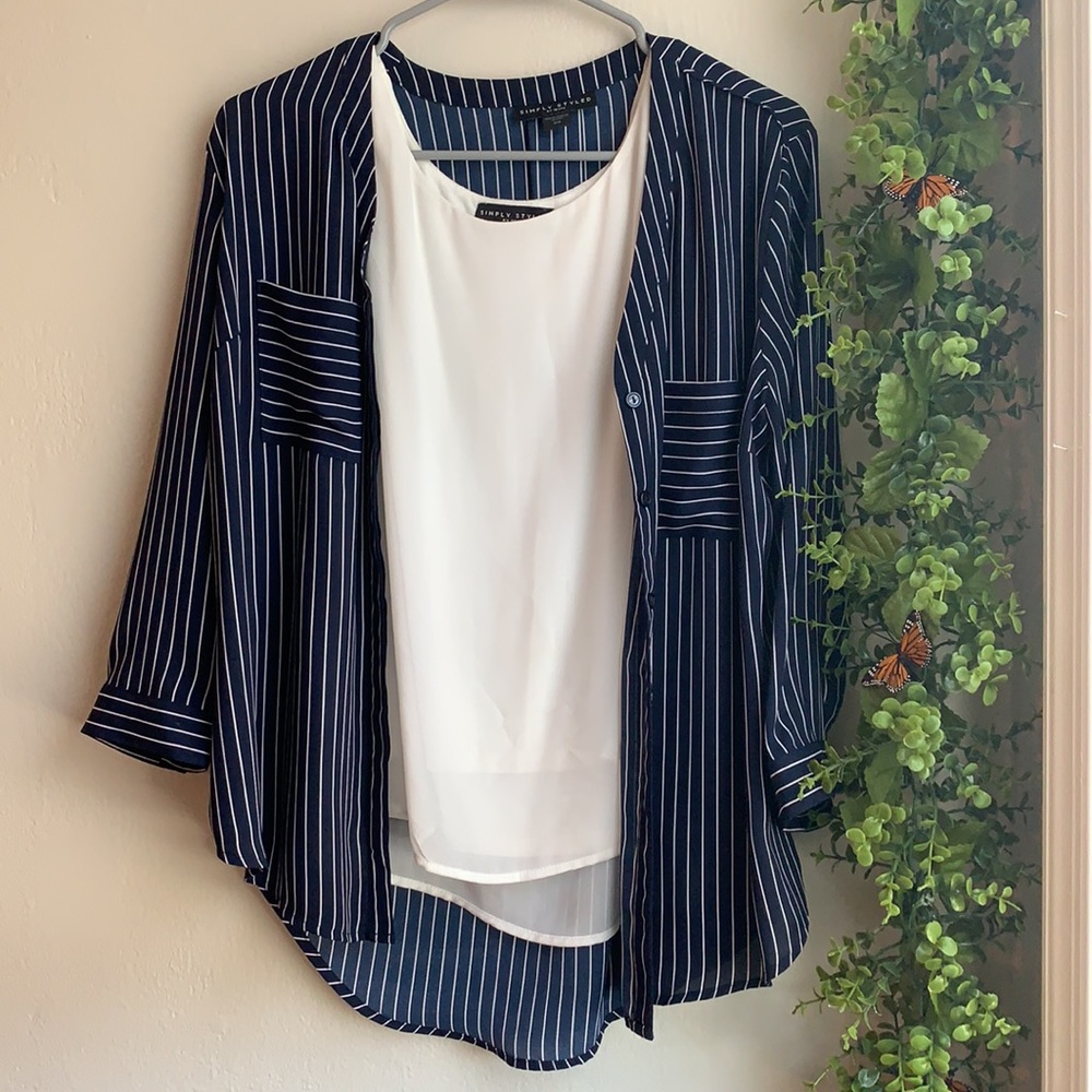 Striped Blouse and Tank Top Set